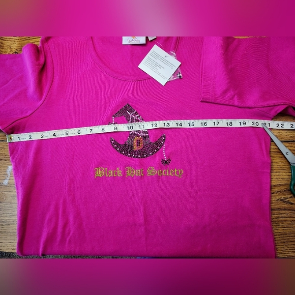 Quacker Factory women's casual blouse, 100% cotton, size L, pink, rhinestone. - Picture 7 of 11